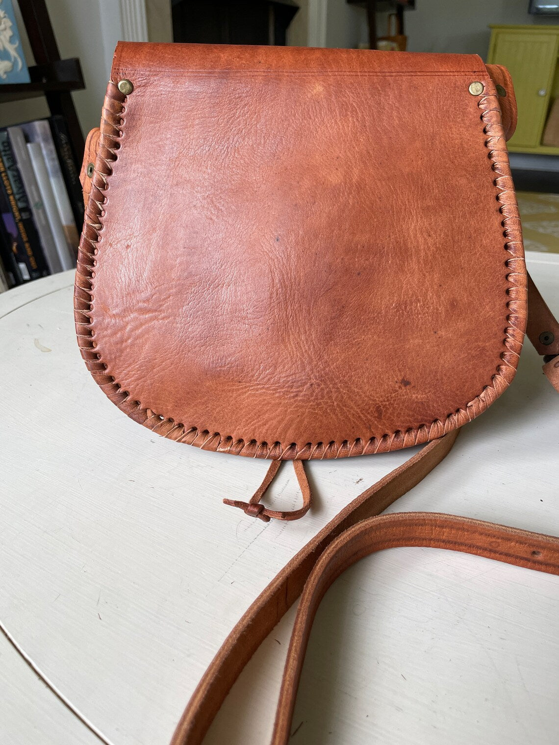 70's Style Handmade Leather Cross Body Bag