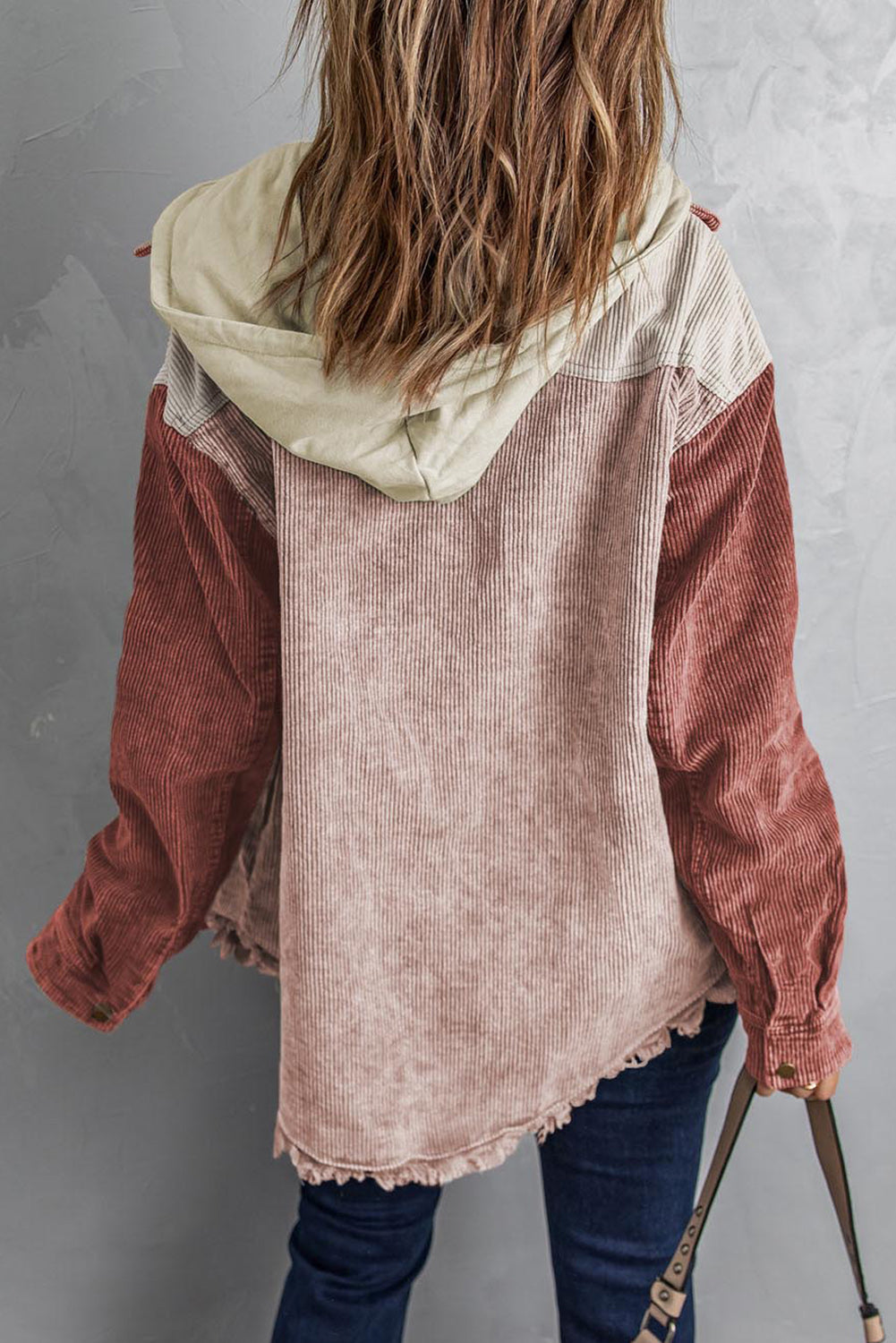 Snap Front Hooded Corduroy Jacket