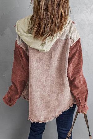 Snap Front Hooded Corduroy Jacket