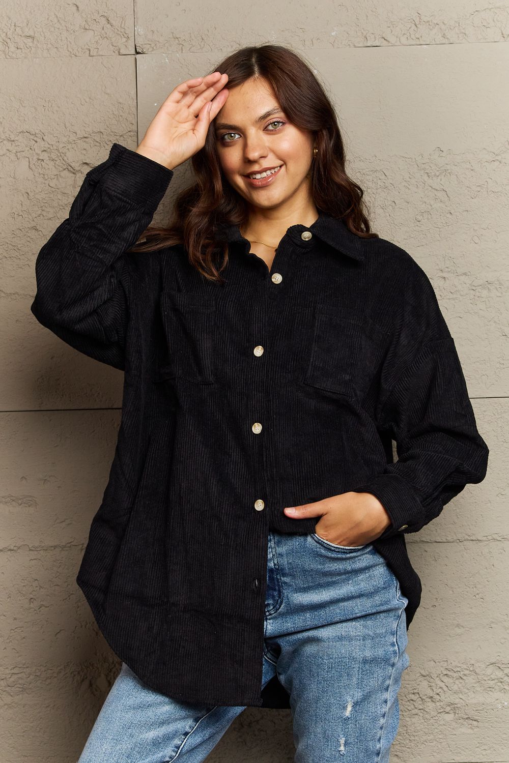 Corduroy Button-Down Long Sleeve Women's Top