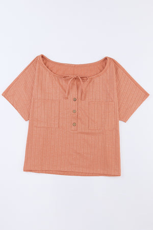 Tied Round Neck Buttoned Top