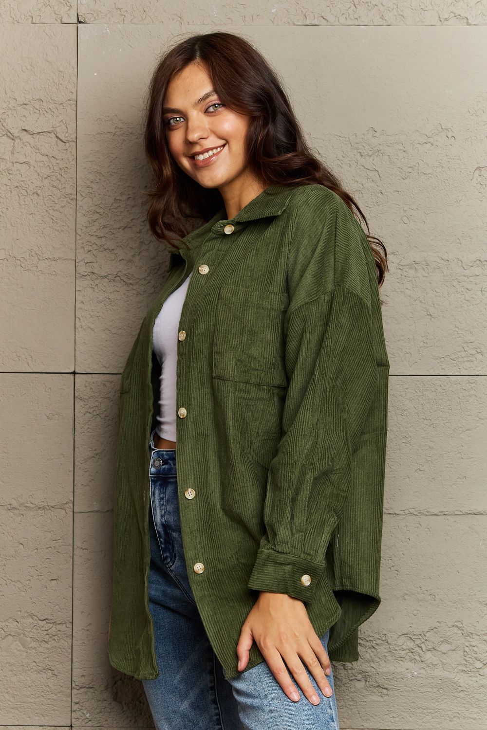 Corduroy Button-Down Long Sleeve Women's Top