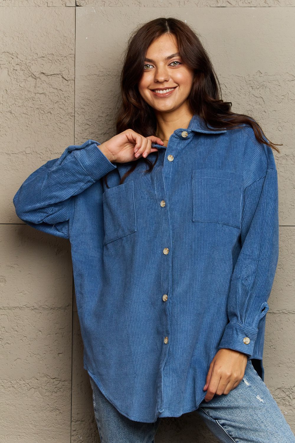 Corduroy Button-Down Long Sleeve Women's Top