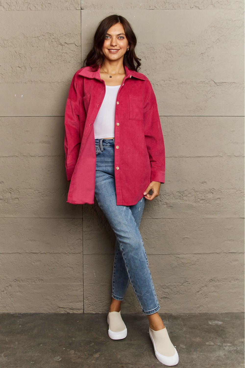 Corduroy Button-Down Long Sleeve Women's Top