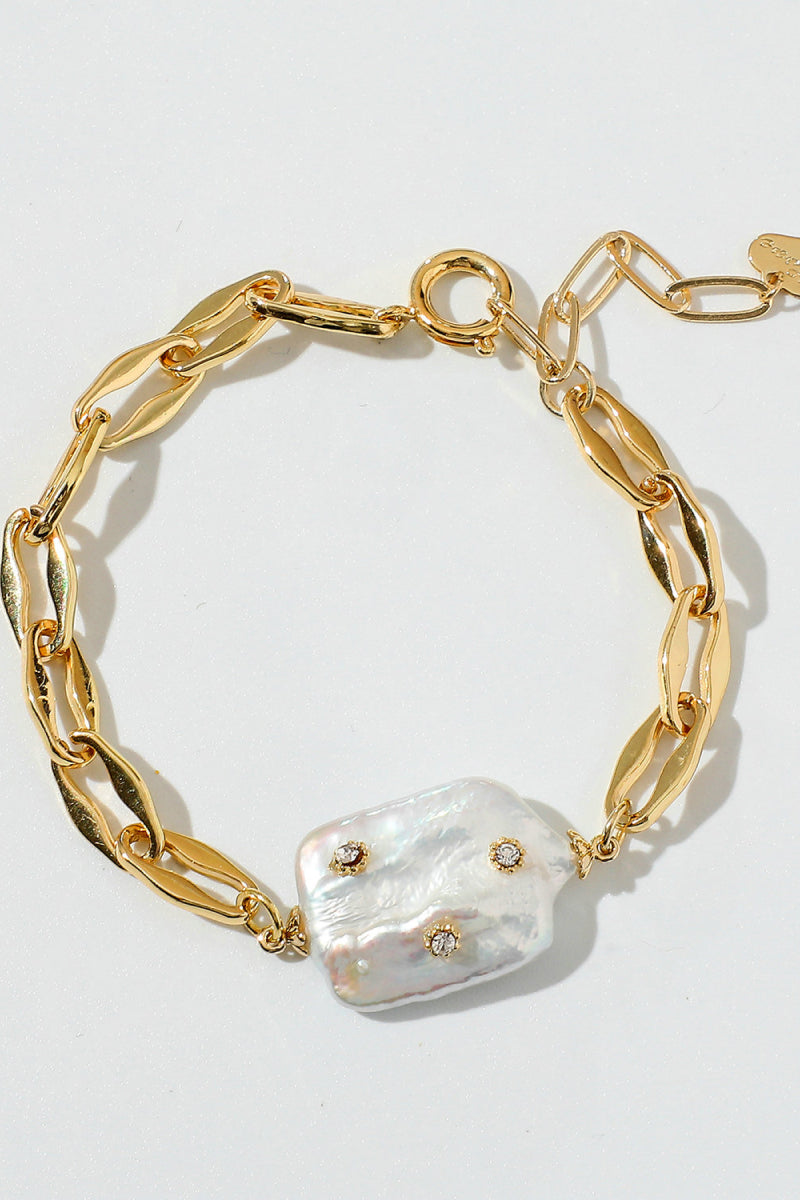 Gold Chain Bracelet With Pearl Stone