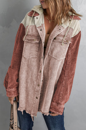 Snap Front Hooded Corduroy Jacket