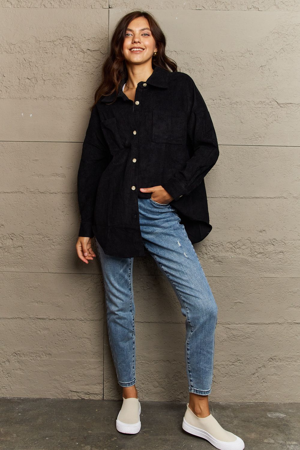 Corduroy Button-Down Long Sleeve Women's Top