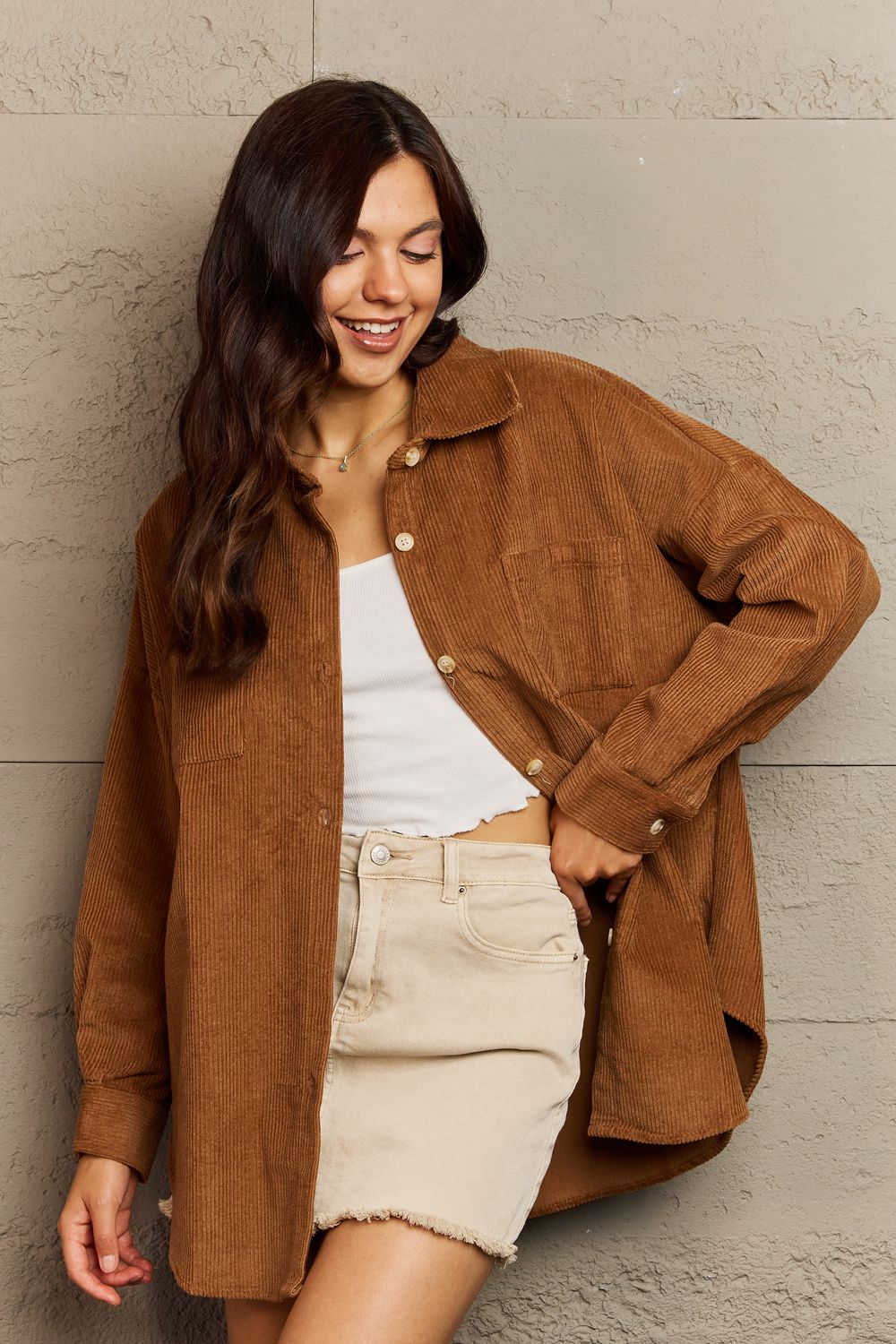 Corduroy Button-Down Long Sleeve Women's Top