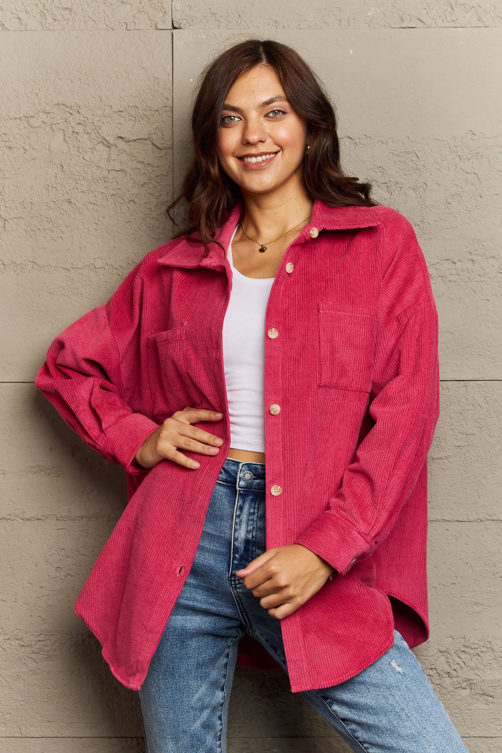 Corduroy Button-Down Long Sleeve Women's Top