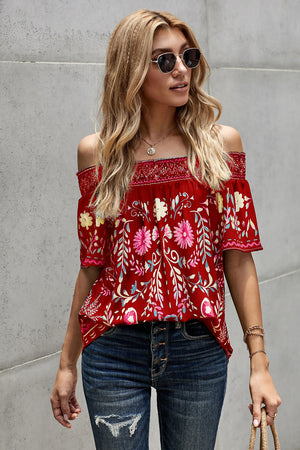 Boho Floral Off-Shoulder Blouse