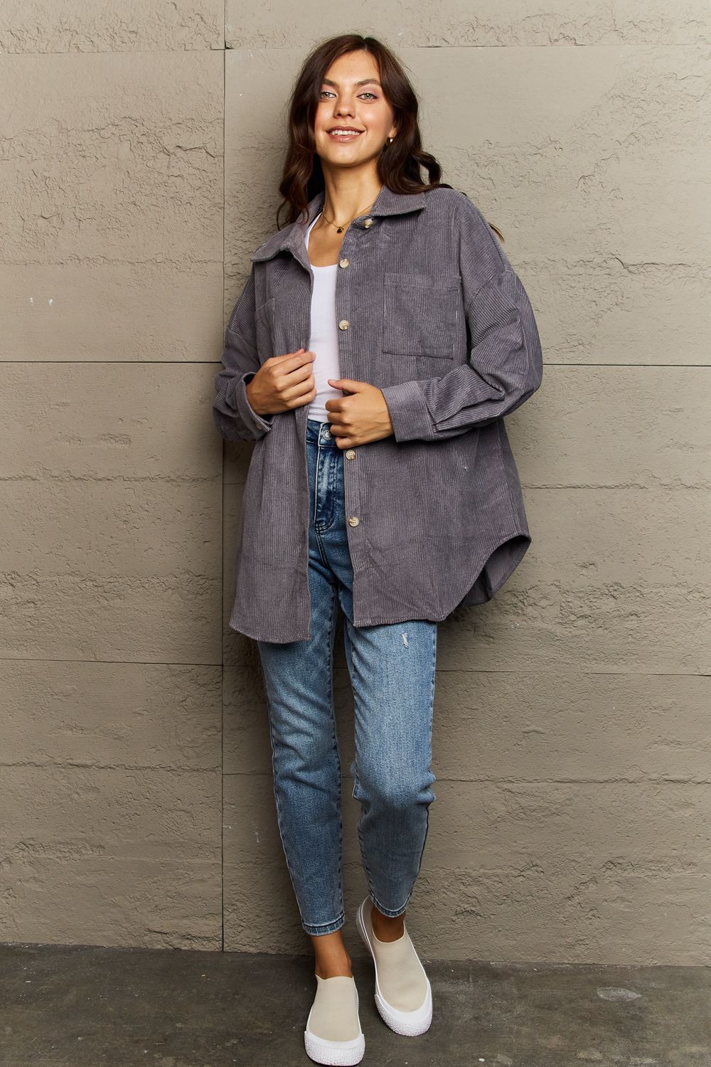 Corduroy Button-Down Long Sleeve Women's Top