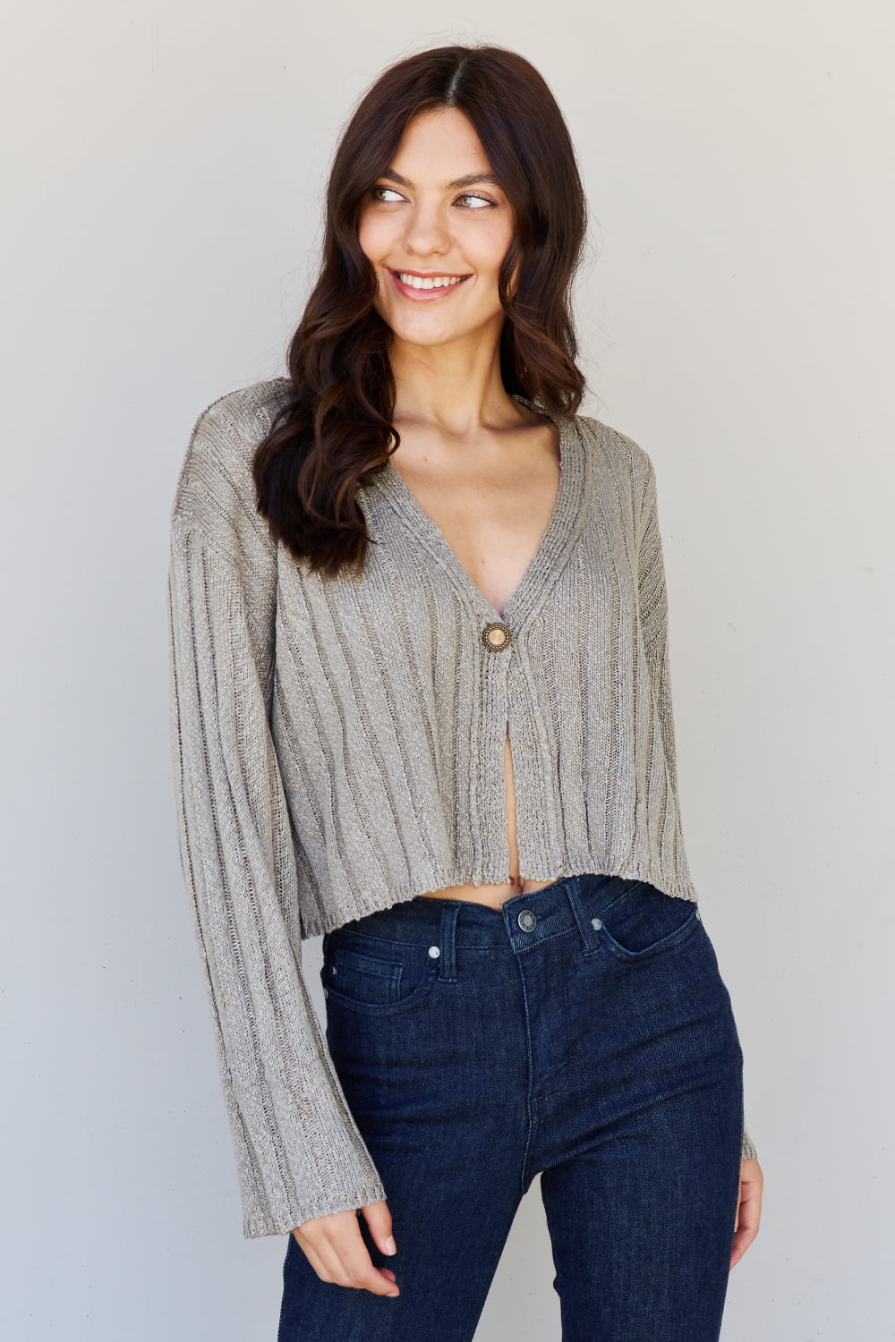 POL Hear Me Out Semi Cropped Ribbed Cardigan