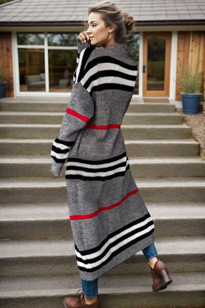 Striped Open Front Long Sleeve Cardigan Sweater