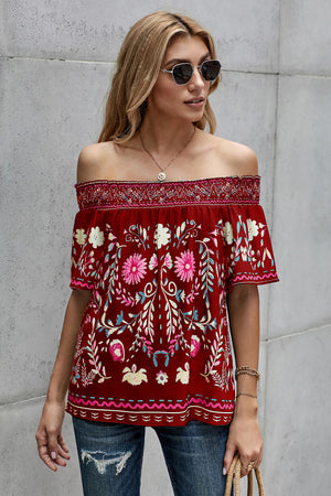 Boho Floral Off-Shoulder Blouse