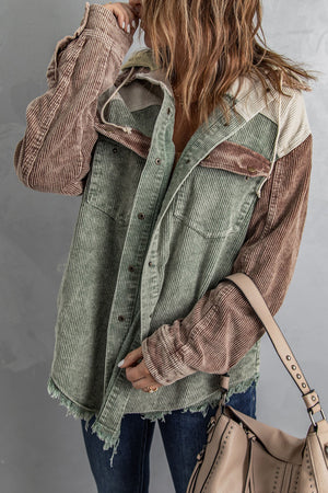 Snap Front Hooded Corduroy Jacket