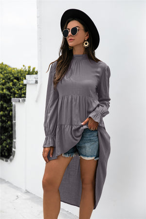 Solid Asymmetrical Patch Pleated Dress