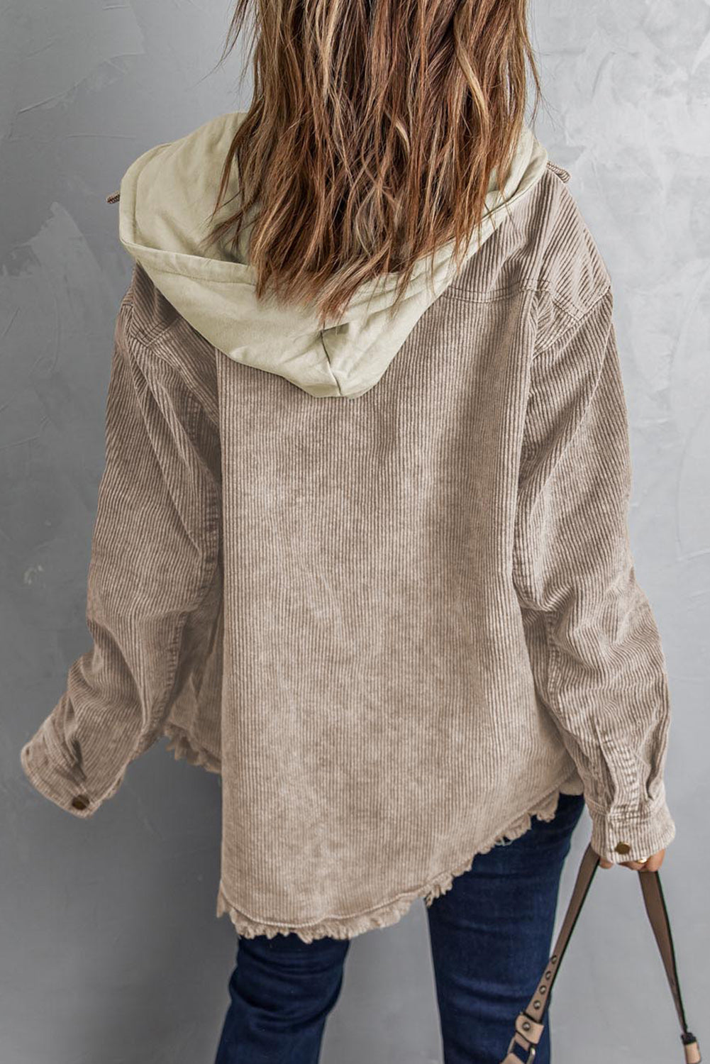 Snap Front Hooded Corduroy Jacket