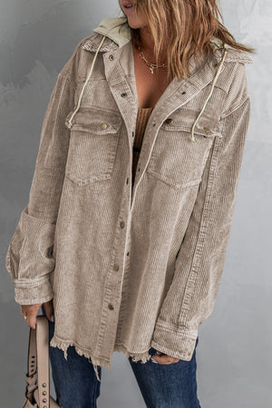 Snap Front Hooded Corduroy Jacket