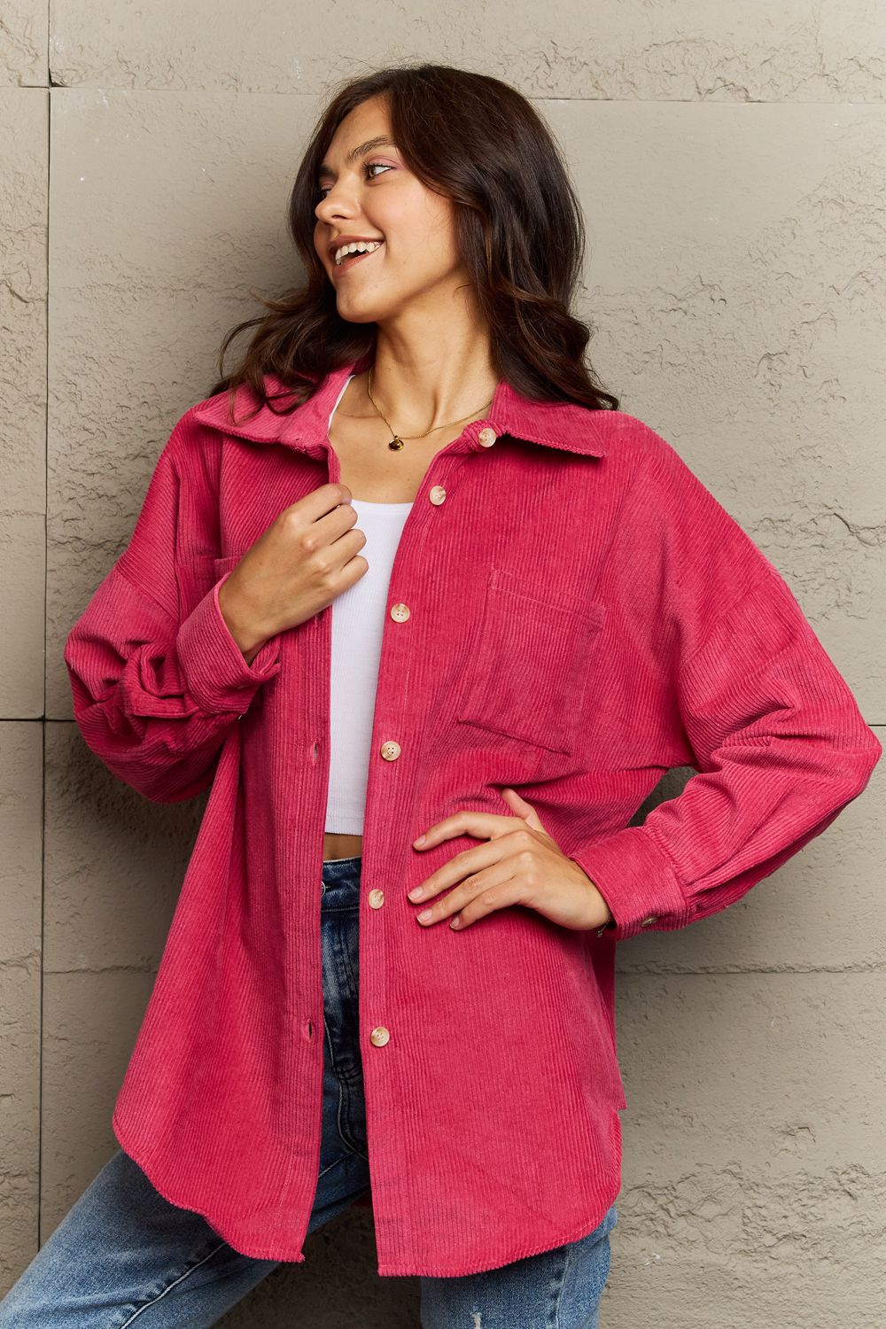 Corduroy Button-Down Long Sleeve Women's Top