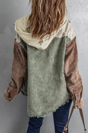 Snap Front Hooded Corduroy Jacket