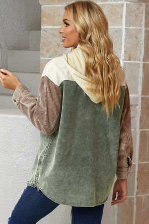 Snap Front Hooded Corduroy Jacket