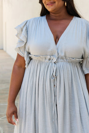 Baby Blue Butterfly Sleeve Maxi Dress