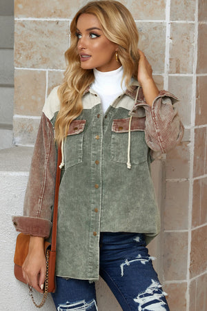 Snap Front Hooded Corduroy Jacket