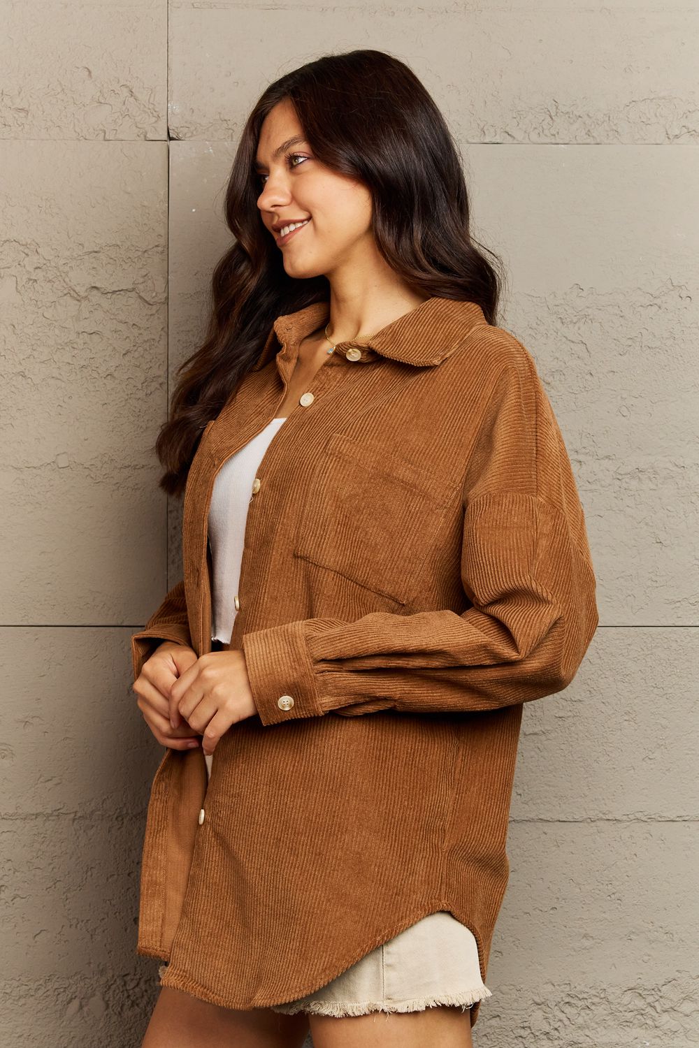 Corduroy Button-Down Long Sleeve Women's Top