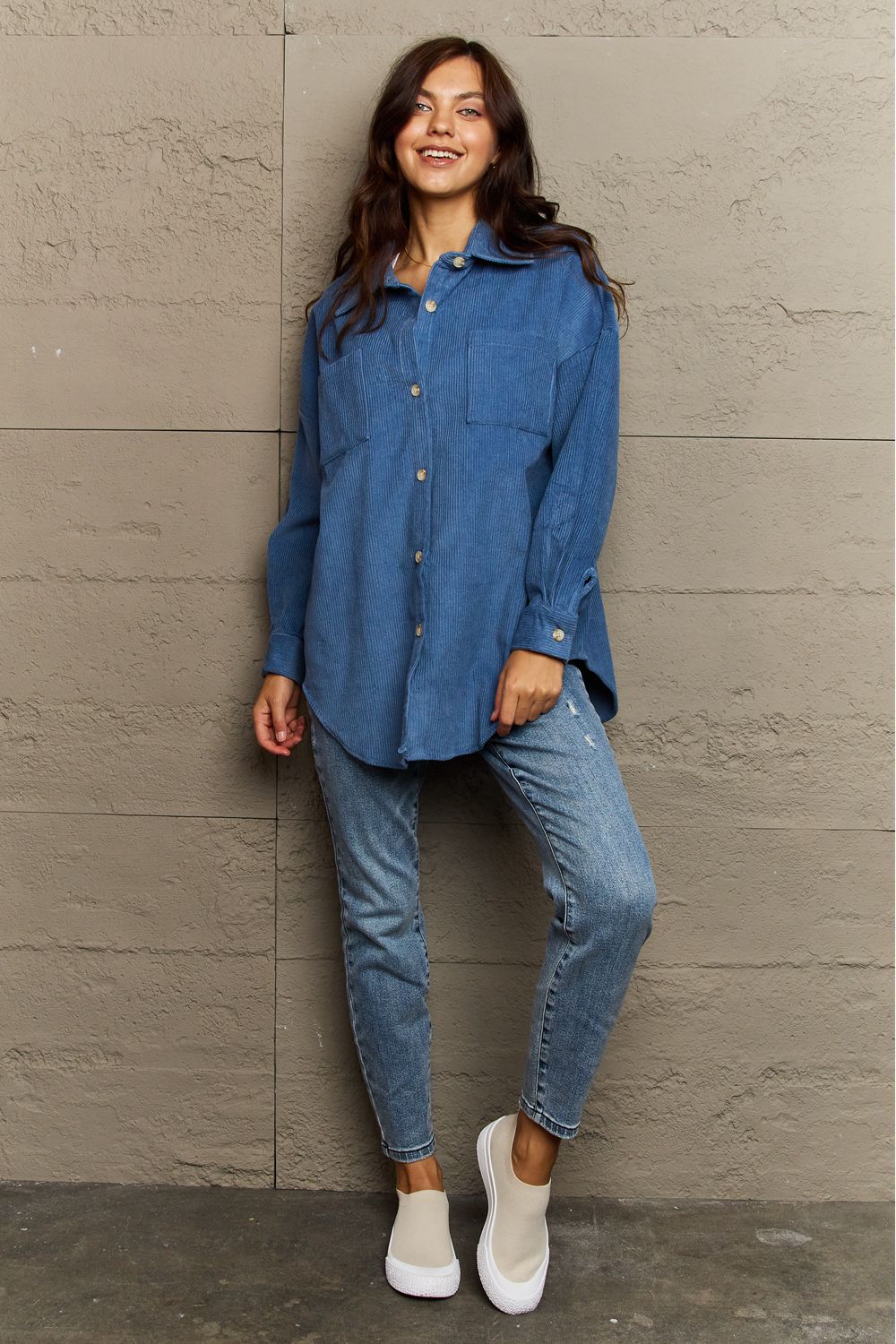 Corduroy Button-Down Long Sleeve Women's Top