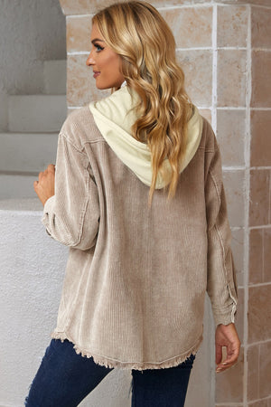 Snap Front Hooded Corduroy Jacket