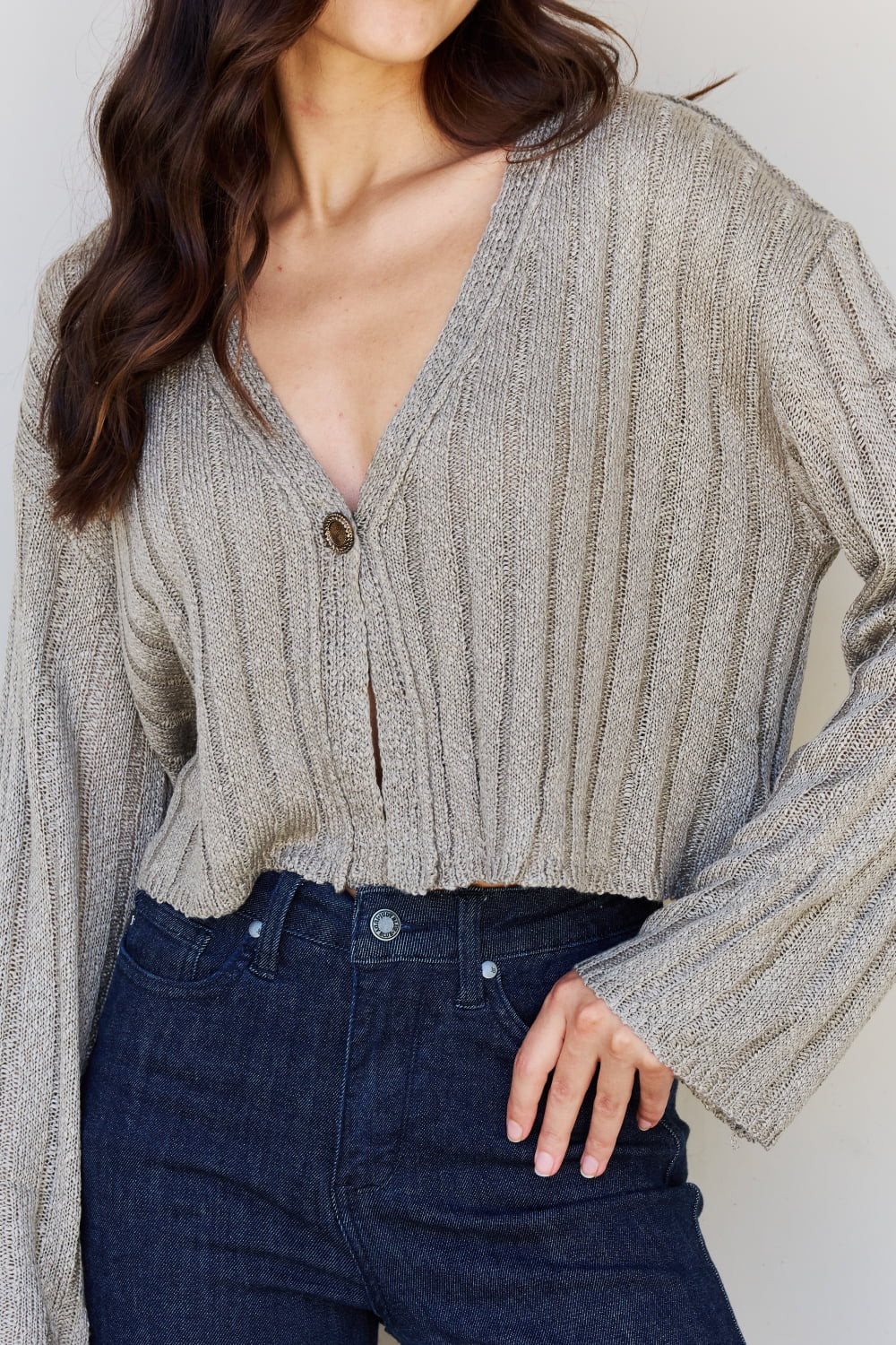 POL Hear Me Out Semi Cropped Ribbed Cardigan