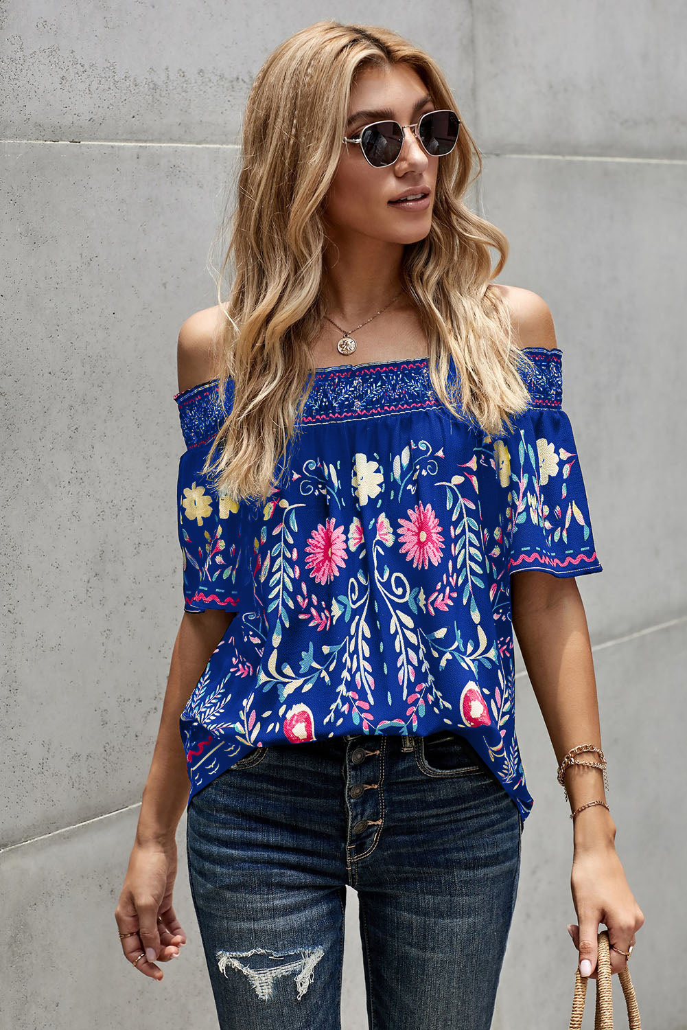 Boho Floral Off-Shoulder Blouse