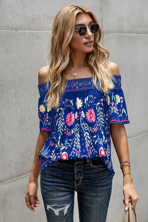Boho Floral Off-Shoulder Blouse