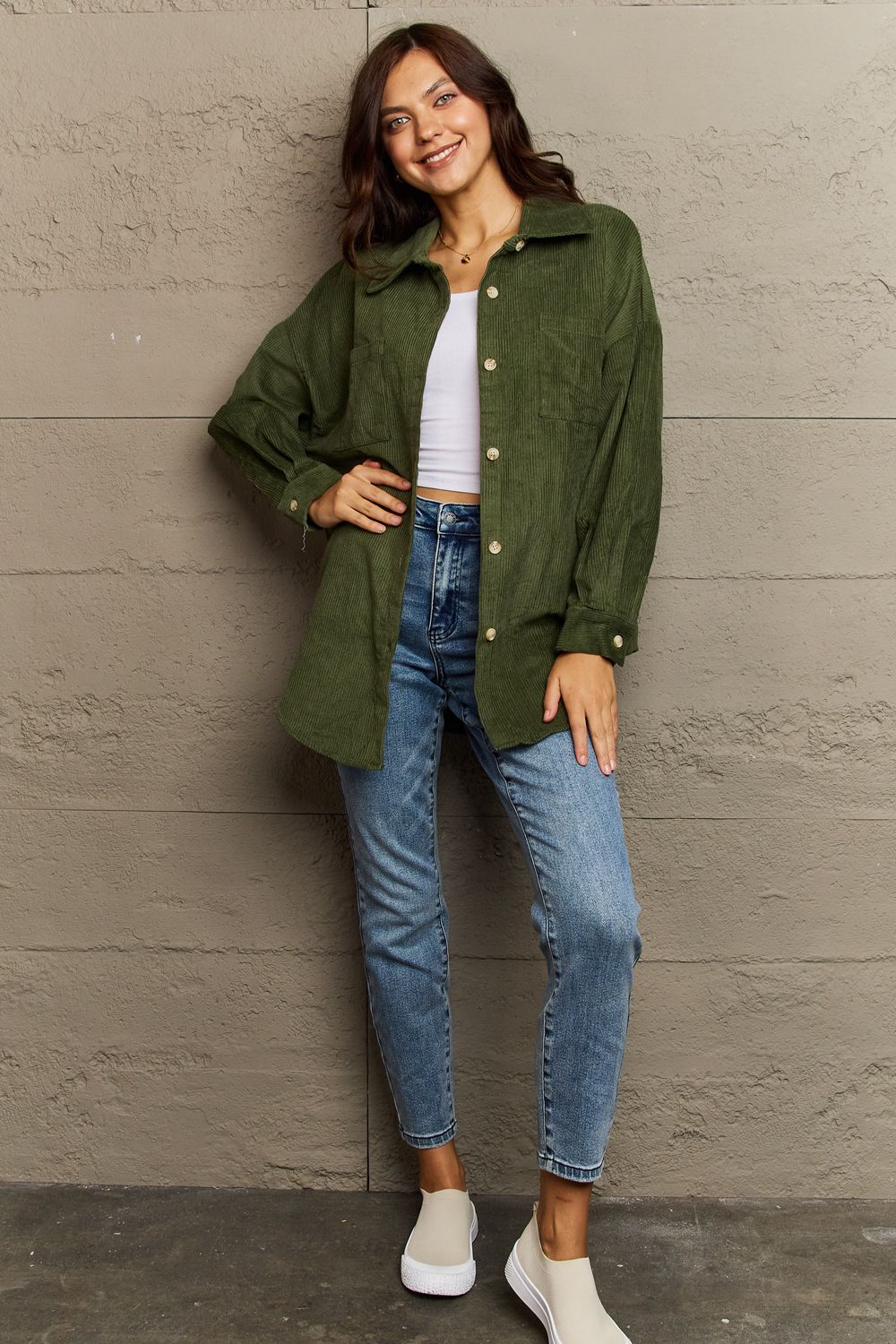 Corduroy Button-Down Long Sleeve Women's Top