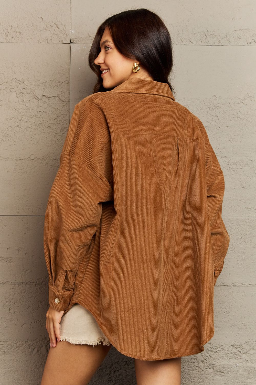 Corduroy Button-Down Long Sleeve Women's Top