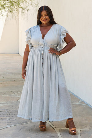 Baby Blue Butterfly Sleeve Maxi Dress