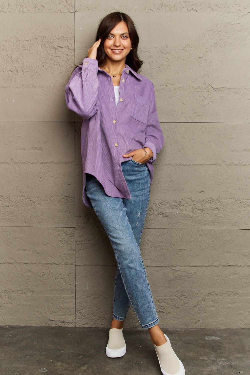 Corduroy Button-Down Long Sleeve Women's Top