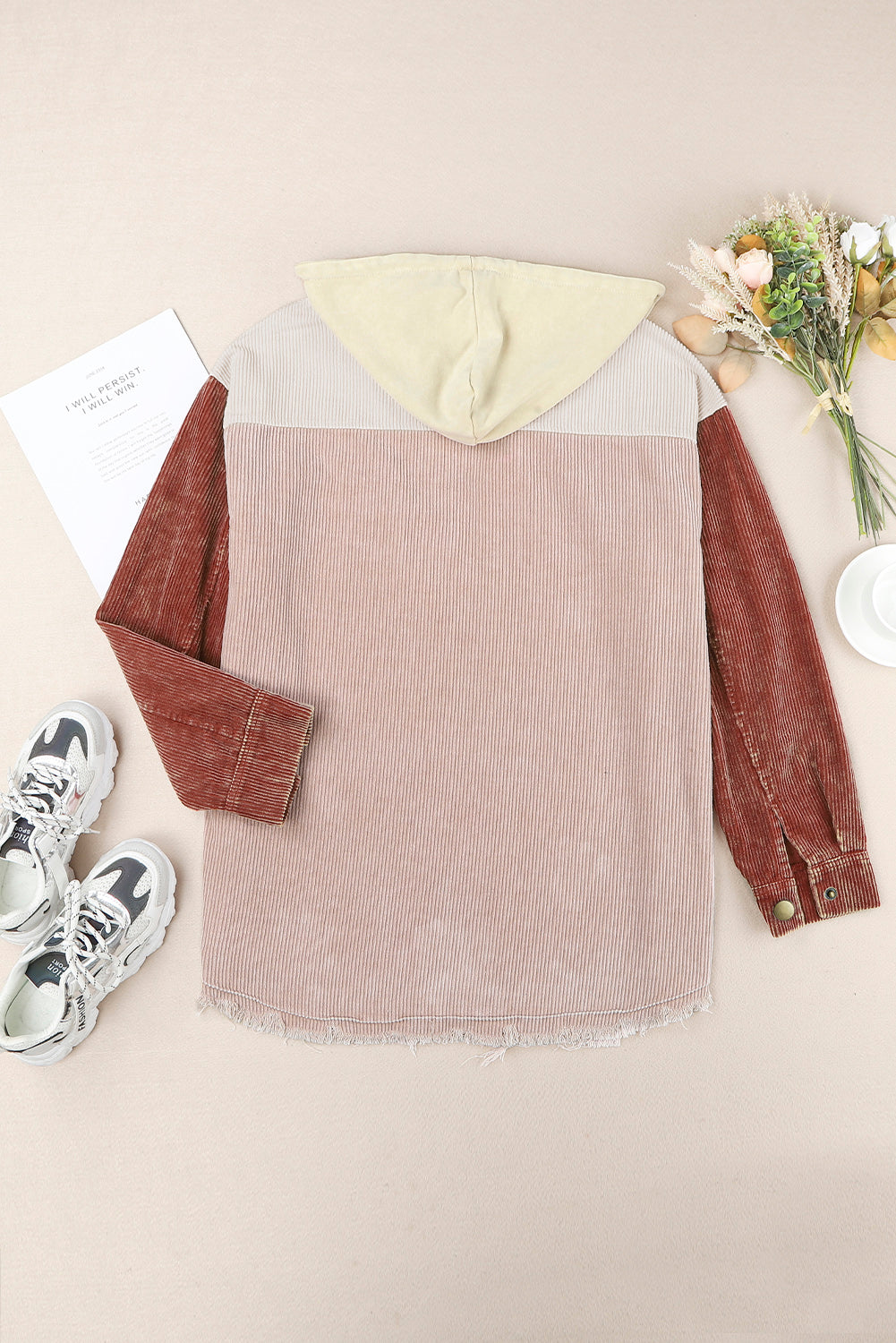 Snap Front Hooded Corduroy Jacket