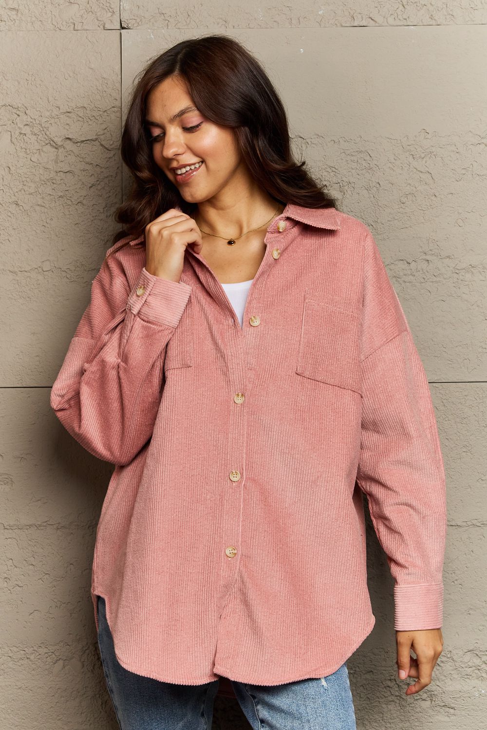 Corduroy Button-Down Long Sleeve Women's Top