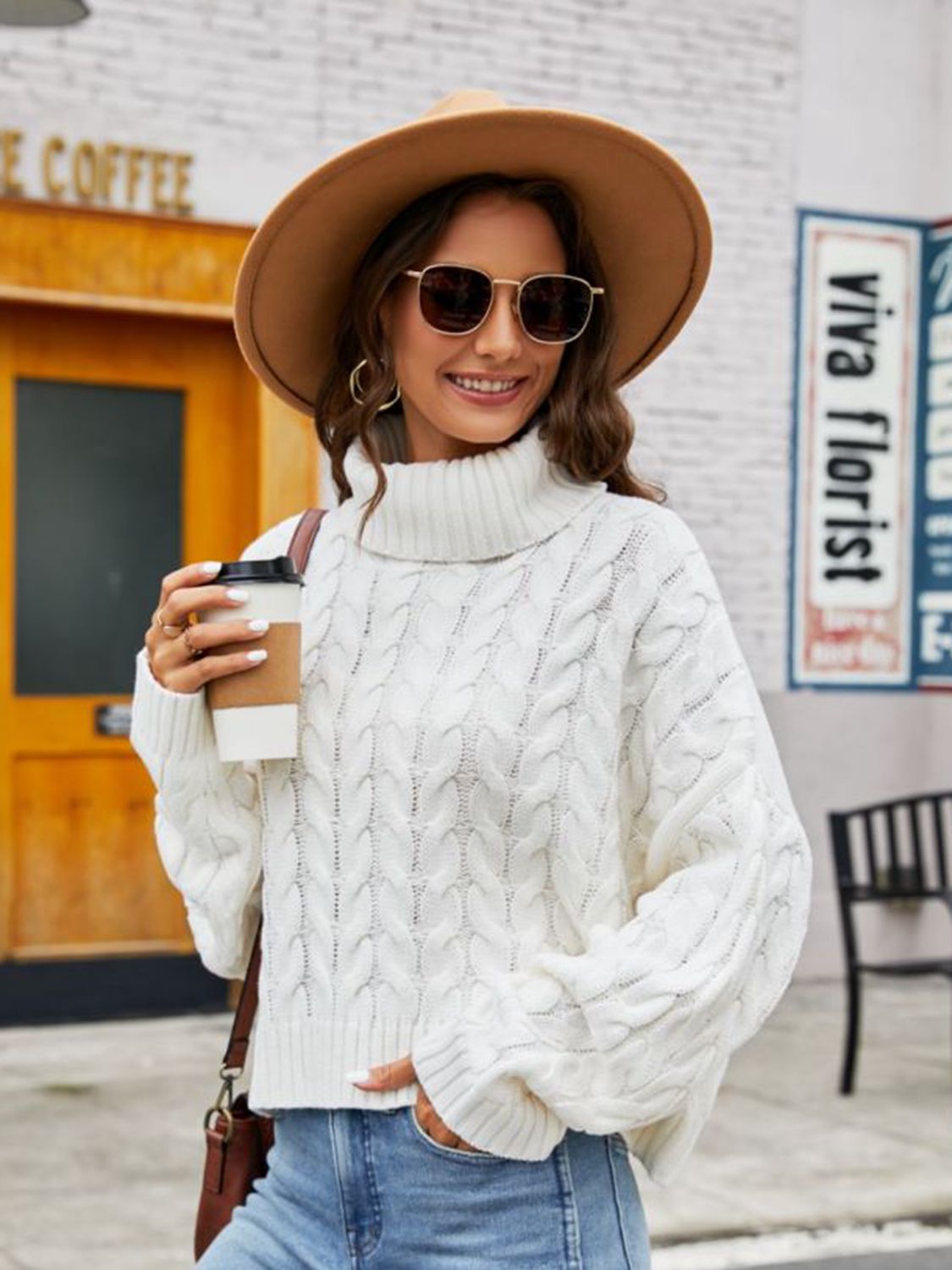 Turtle Neck Cable-Knit Sweater