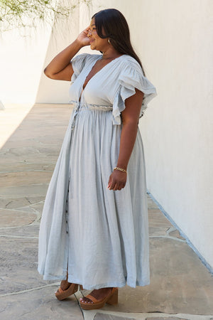 Baby Blue Butterfly Sleeve Maxi Dress
