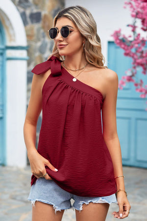 Bow Tie One-Shoulder Blouse