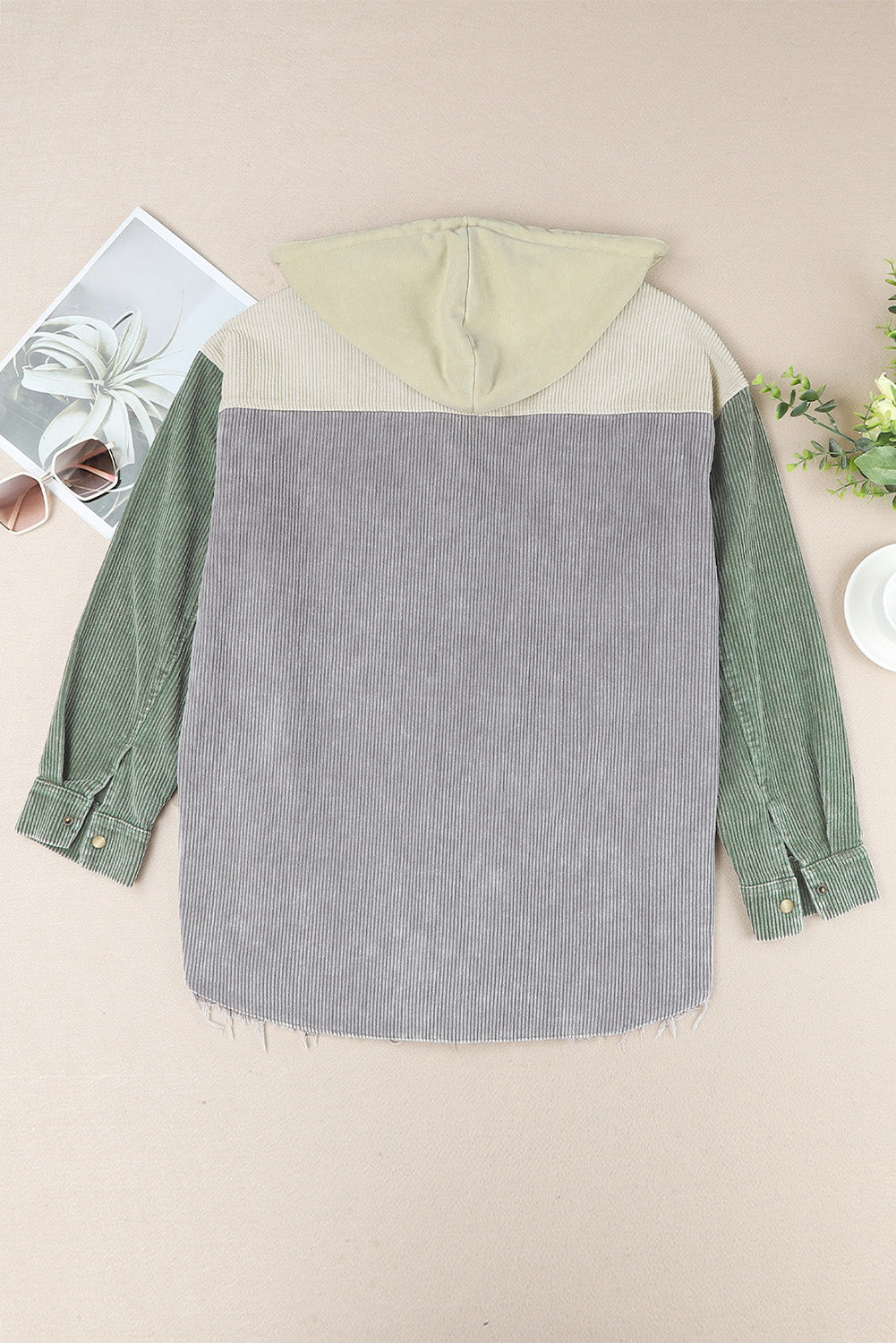 Snap Front Hooded Corduroy Jacket