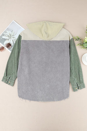 Snap Front Hooded Corduroy Jacket