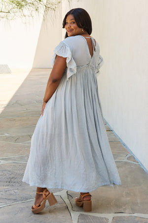 Baby Blue Butterfly Sleeve Maxi Dress