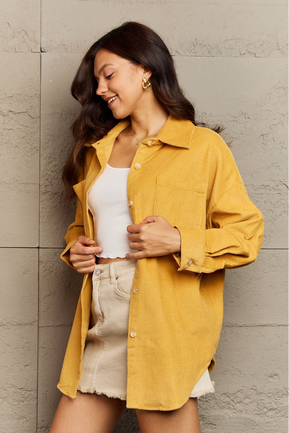 Corduroy Button-Down Long Sleeve Women's Top