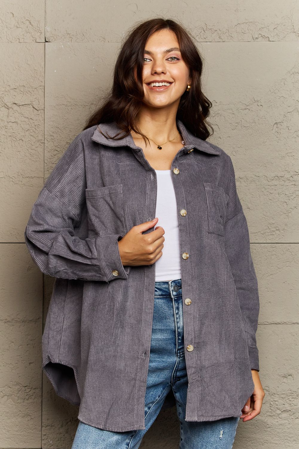 Corduroy Button-Down Long Sleeve Women's Top
