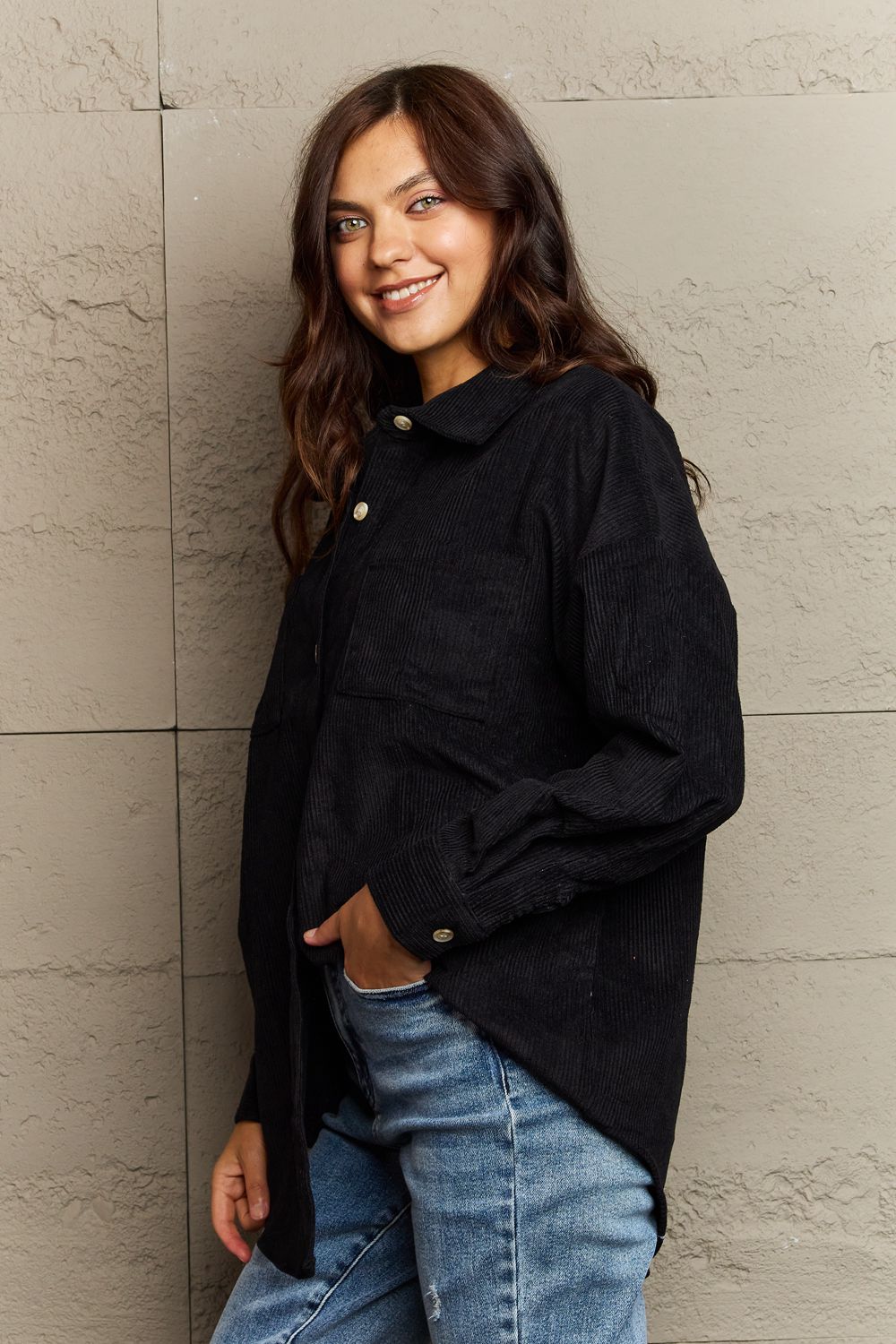 Corduroy Button-Down Long Sleeve Women's Top