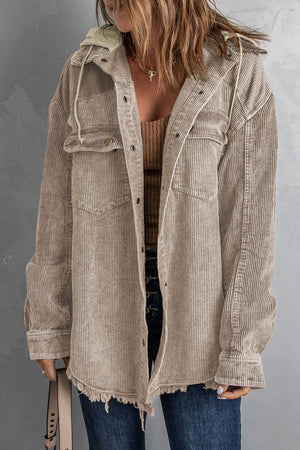 Snap Front Hooded Corduroy Jacket