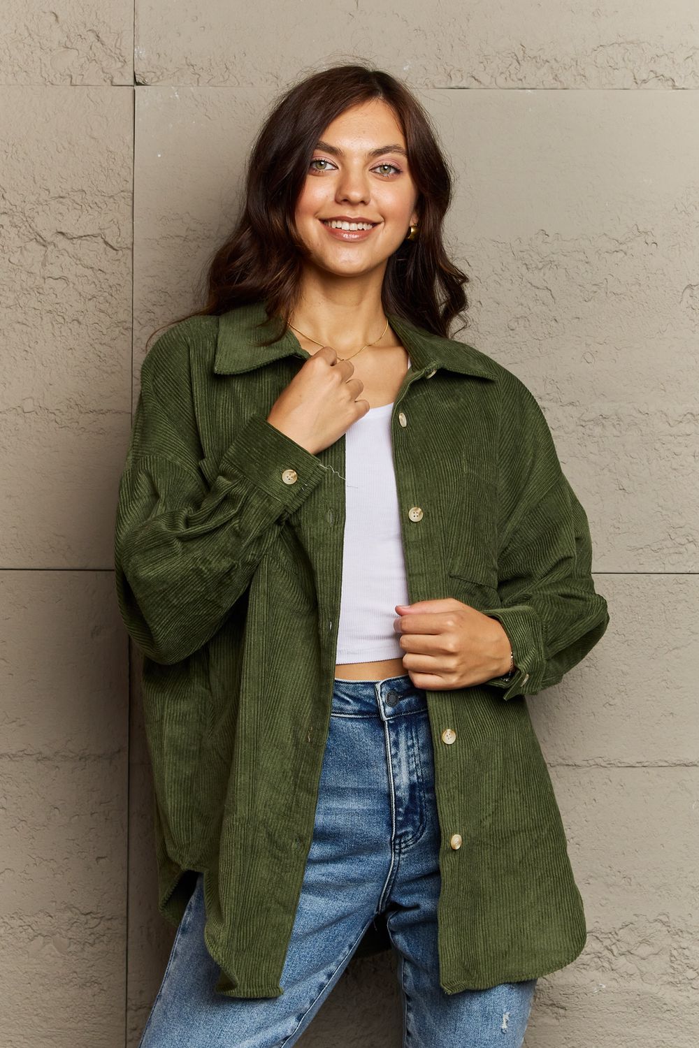 Corduroy Button-Down Long Sleeve Women's Top